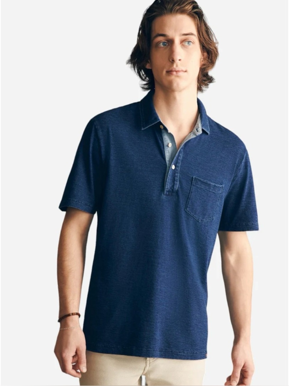 Faherty Indigo Blue Short-Sleeve Polo with Chest Pocket Men’s L